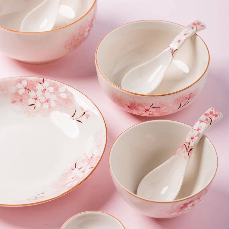 Pink Porcelain Plate Ceramic Dinner Dish Rice Bowl Soup Plates Dinnerware Sets Tableware|Столовые сервизы| |
