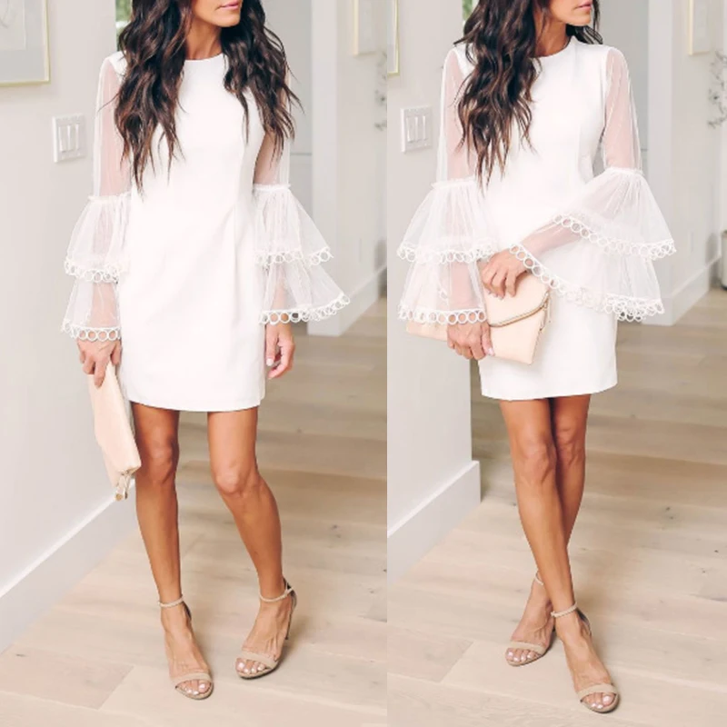 Женское газовое платье с рукавами-колокольчиками короткое летнее для вечеринки |