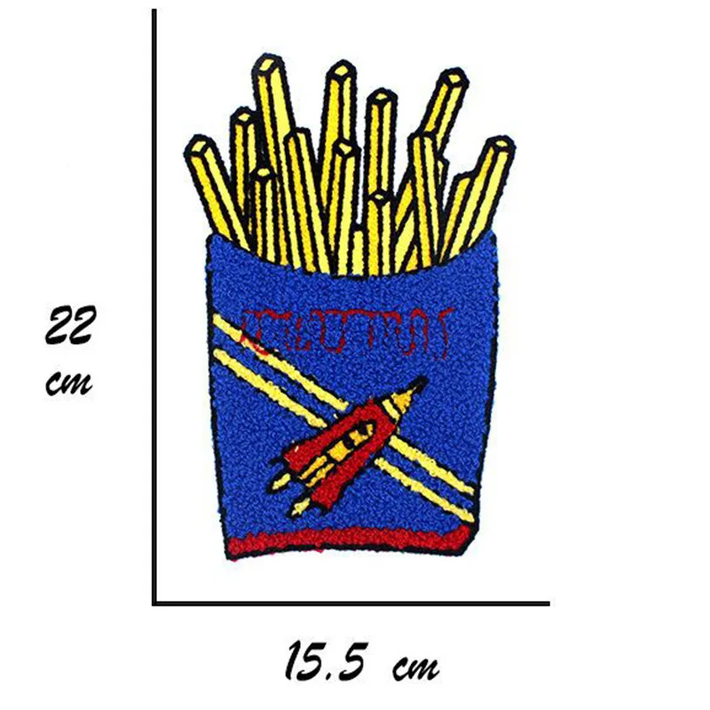 Мультяшная декоративная нашивка с изображением картофеля фри и велосипеда