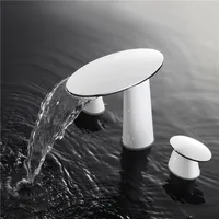 Free ship Chrome white color  8 inch widespread bathroom waterfall Lavatory Sink faucet oval handles tap