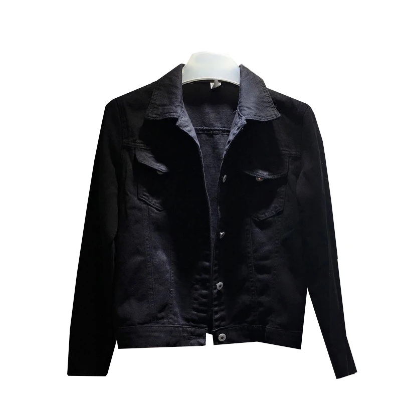 Новая модная женская джинсовая куртка весна осень отложной воротник белые