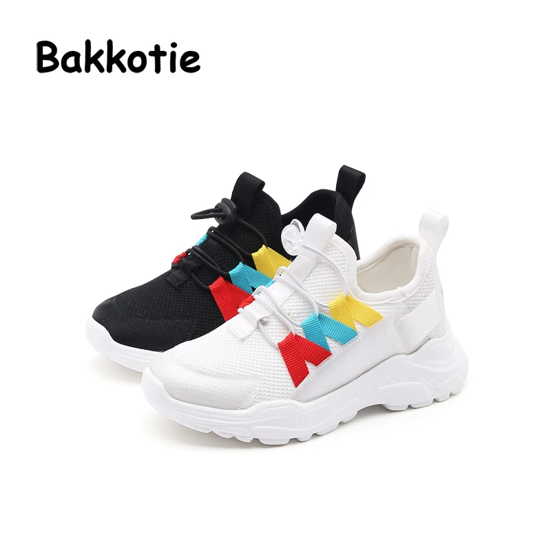Bakkotie 2018 Spring Fashion New Child Sport Slip-On Shoes Kid Girl Brand Casual Sneaker Baby Boy Pu Leather Mesh Black Trainer | Детская