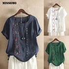 Женская футболка с цветочной вышивкой MISSOMO 5XL, летняя футболка с короткими рукавами в богемном стиле, 618