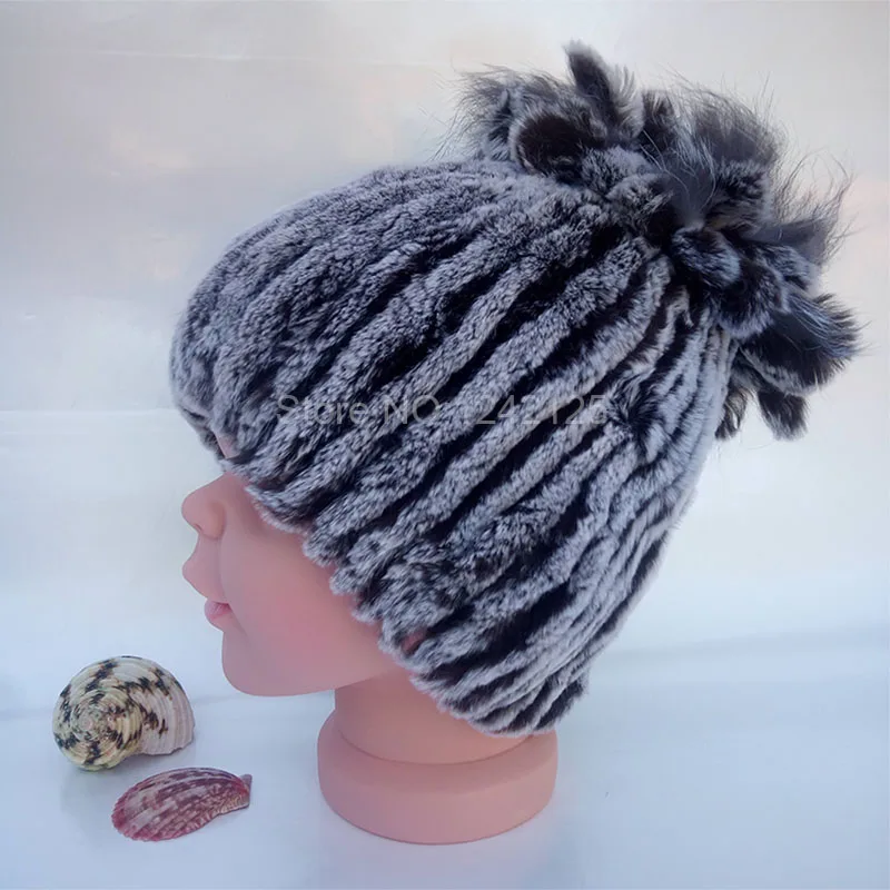 Новая зимняя теплая детская шапка с кроличьим мехом для девочек милая меховая