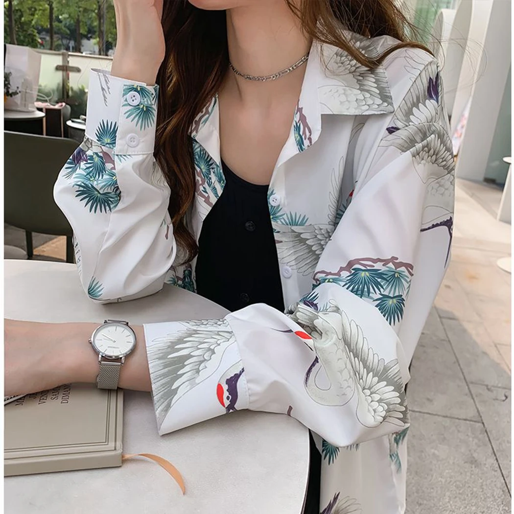 Элегантные женские блузки с принтом лебедя винтажные свободные шифоновые