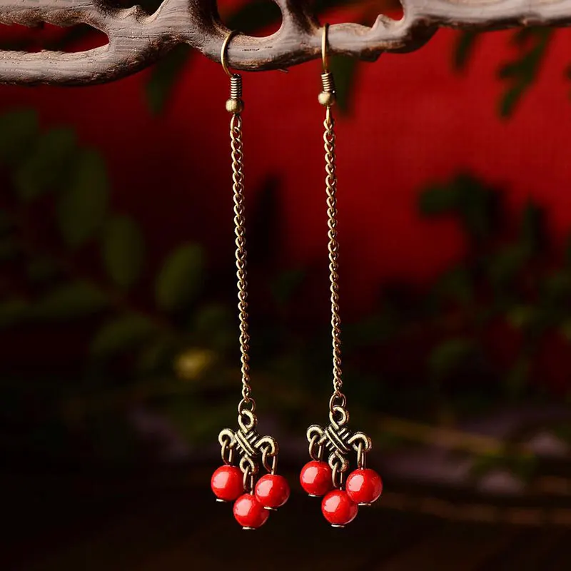 

KYSZDL China folk style jewelry earrings wholesale ladies Palace film and television star temperament retro long earrings YC216