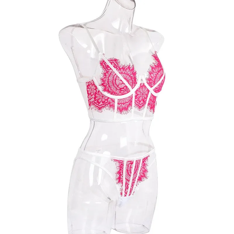 2019 Women Sexy Chic Ultra-Thin Bra Set Breathable Lace Patchwork Underwear Lingerie Jacquard Transparent Body Suit | Женская одежда