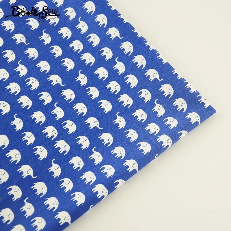 Booksew Home Textile Tecido Tela For Patchwork Bedding Cloth Baby Pillow Quilting Elephant Patterns Blue Cotton Twill Fabric