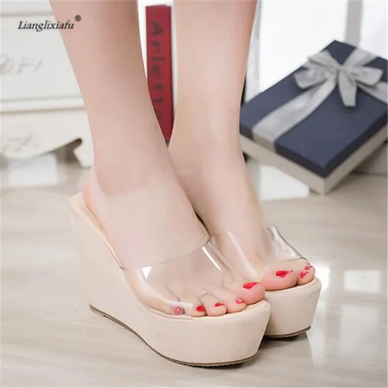 Туфли LLXF zapatos с открытым носком на танкетке 9 см Женские босоножки шпильках