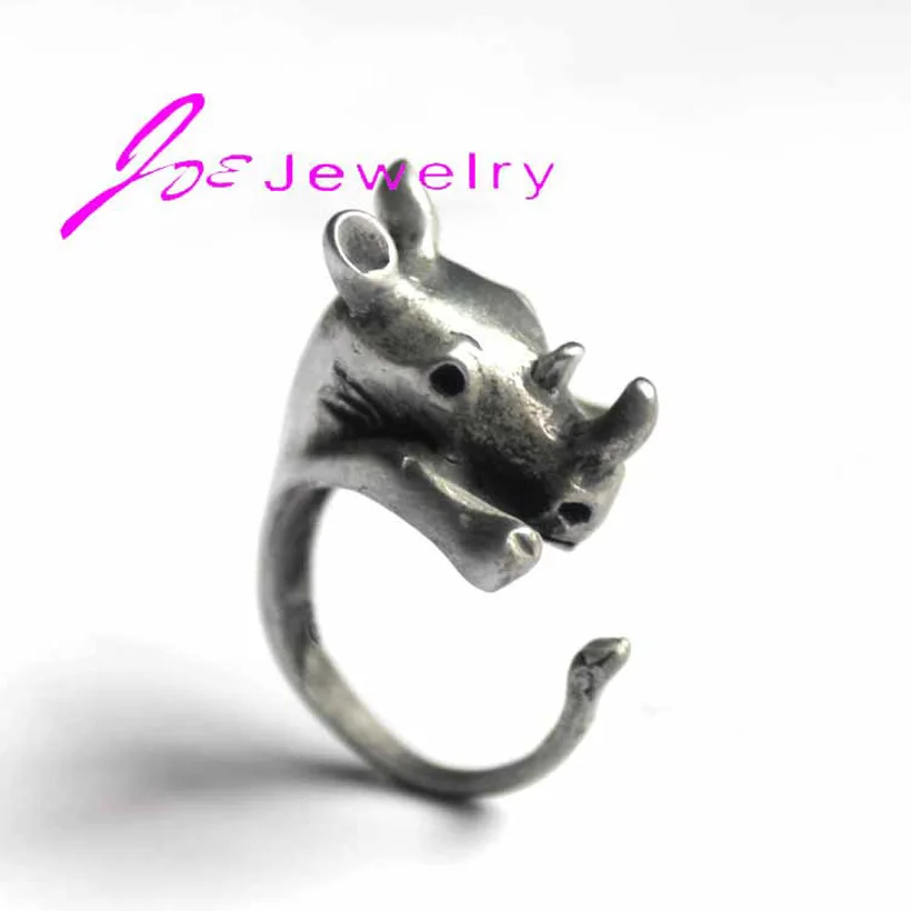Antique silver Rhino ring 5pcs Adjustable size Animal Wrap Rings Unique wedding open pet fine Jewelry Wholesale | Украшения и