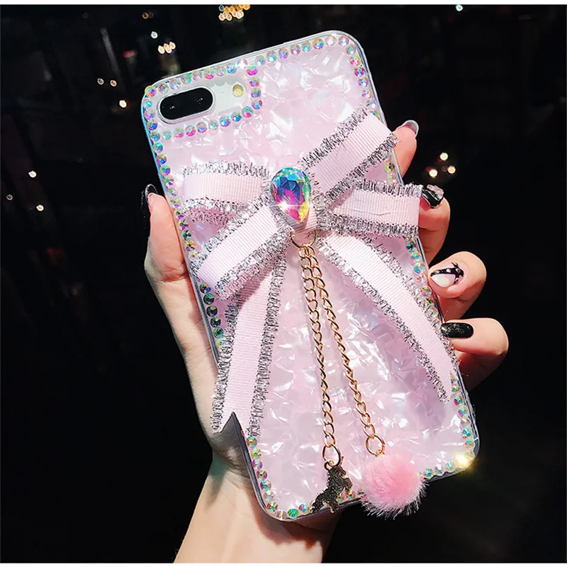 Тесьма со стразами и бантом Модный чехол для samsung S10 S10Plus S10E S9 plus S8 Plus S7 Note 8 9 J7 Prime Stone Telefon Kilifi Funda - Цвет: Pink