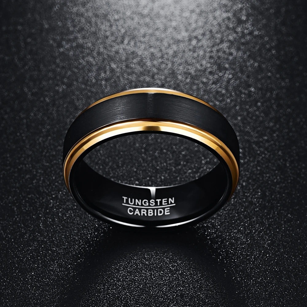 Party Ring Gold Color Edge Promise Band Men Rings 100% Tungsten Carbide Engagement Multi-size Anillos para hombres Pierscienie | Украшения