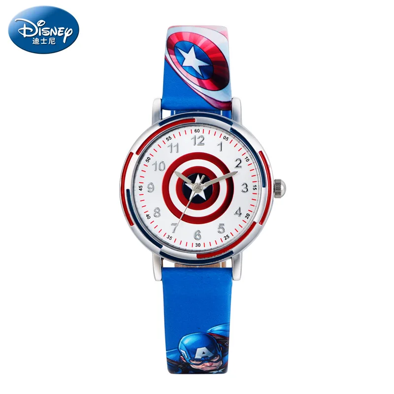 Disney Marvel детские часы Мстители модные крутые Капитан Америка Железный человек Халк Классические кварцевые часы для детей студентов - Цвет: Blue