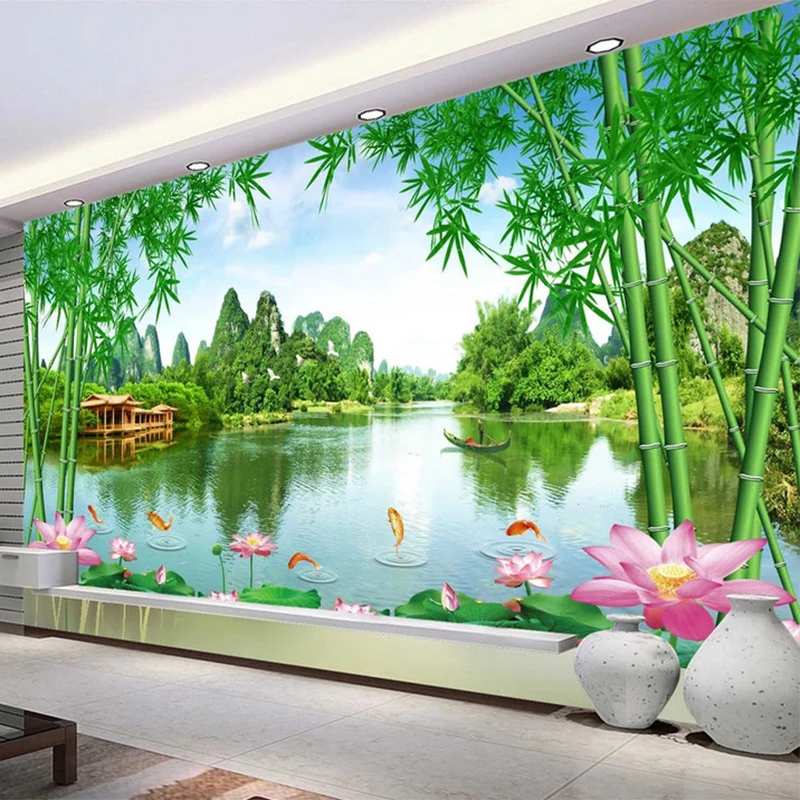 3D бамбуковая стена Lotus Nature фотообои на заказ гостиная ТВ диван Декор для