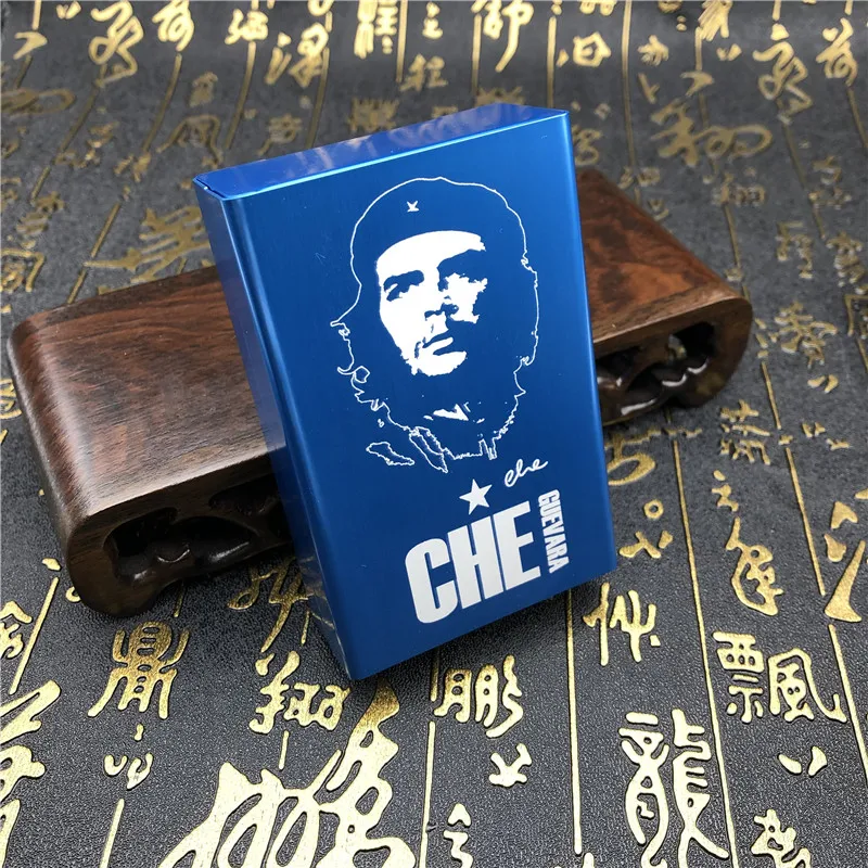 07-blue DIY Che Guevara портсигар чехол Металл с лазерной гравировкой сигаретные коробки мужские карманные курительные автоматические коробки красный черный золотой синий - Цвет: 07-blue