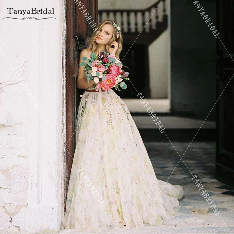 Цветные шикарные богемные Свадебные Платья с цветочным кружевом Элегантные