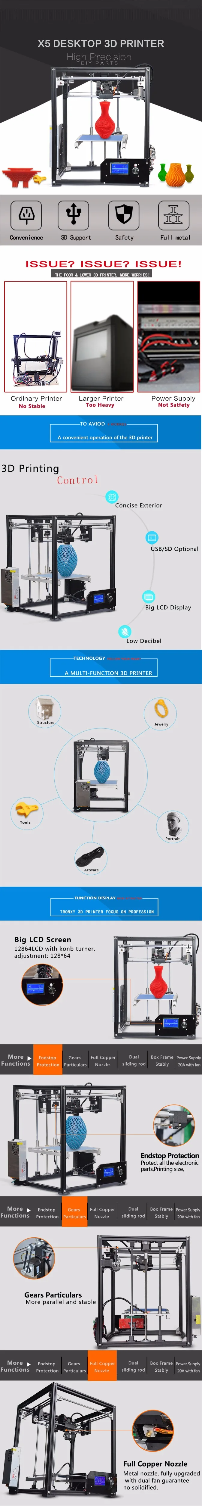 Tronxy X5 Алюминиевый профиль коробка 3d принтер DIY Набор Металл FDM технология печати высокое качество большой размер печати 12864p lcd