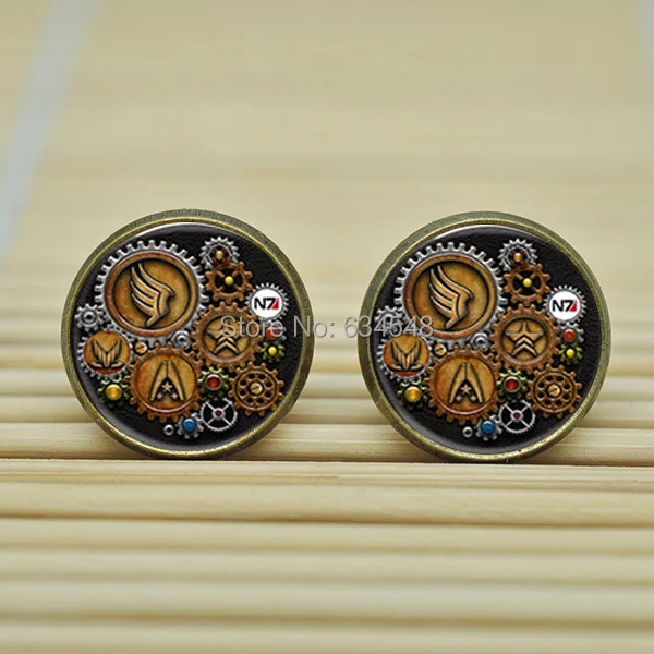 10pair Steampunk Mass Effect Symbols Earrings Studs jewelry glass Cabochon Post B4160 | Украшения и аксессуары