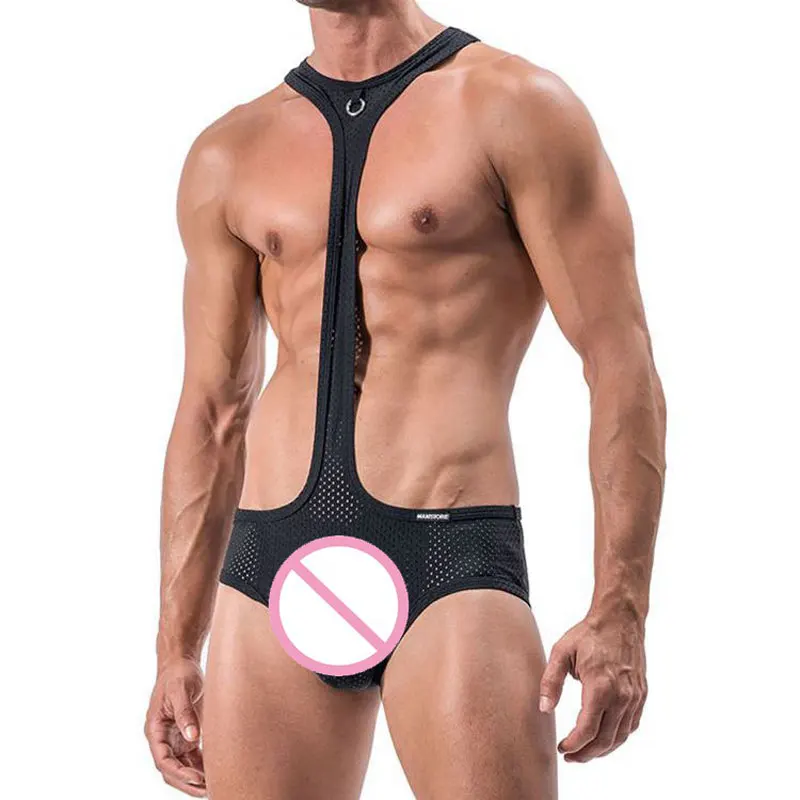 New Sexy Men See Through Hollow Mesh Bodysuit High Cut Leotard Transparent Underwear Man Jumpsuits Back Strap Gay Wear FX23 |