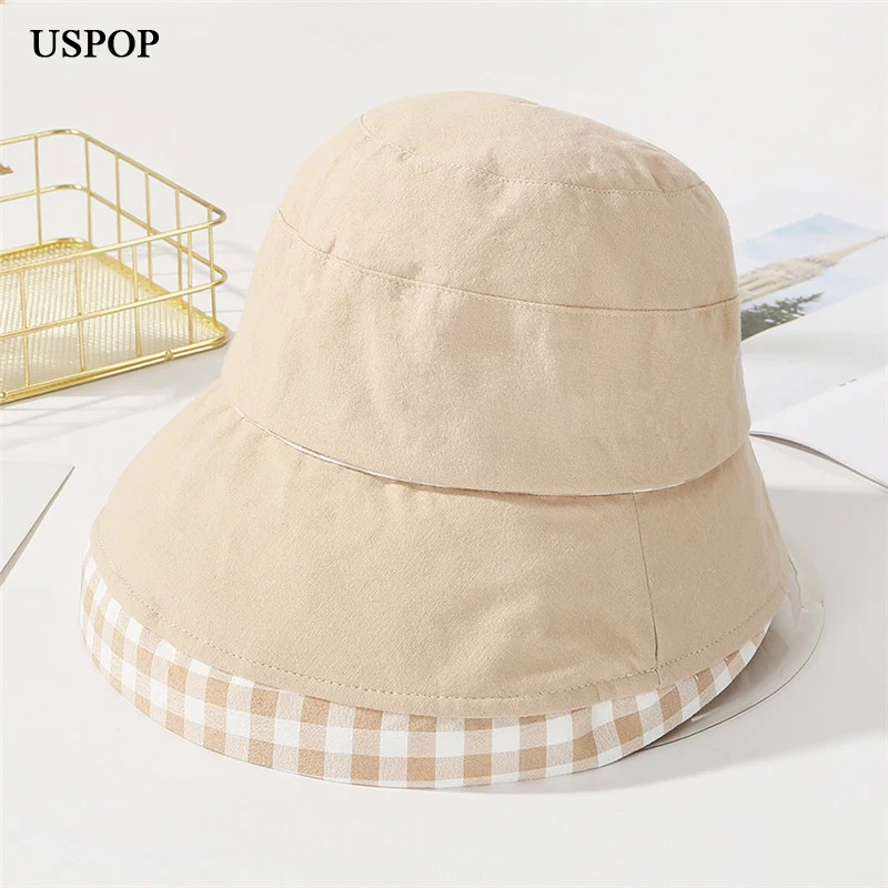 USPOP 2020 Newest women bucket hats summer cotton sun dome top patchwork plaid | Аксессуары для одежды