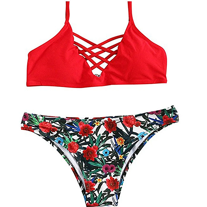 Женский раздельный купальник красное бикини на бретельках в европейском и