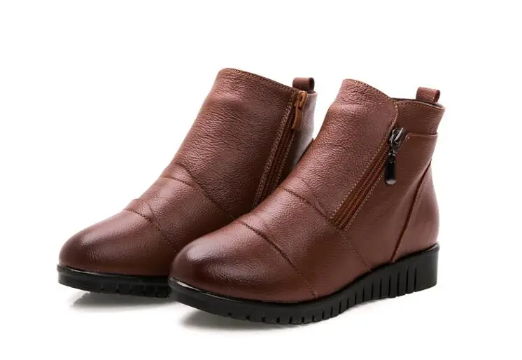 RUSHIMAN/Модная зимняя обувь; женские ботильоны из натуральной кожи; повседневные удобные теплые женские зимние ботинки; ботинки на плоской подошве