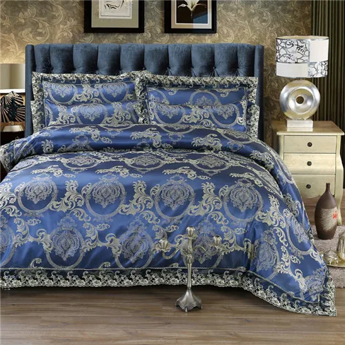 luxury blue jacquard Домашний текстиль серебряный комплект постельных принадлежностей постельное белье 4 шт постельное белье Европейский покрывало роскошный золотой плоской подошве sheet45 - Цвет: luxury blue jacquard