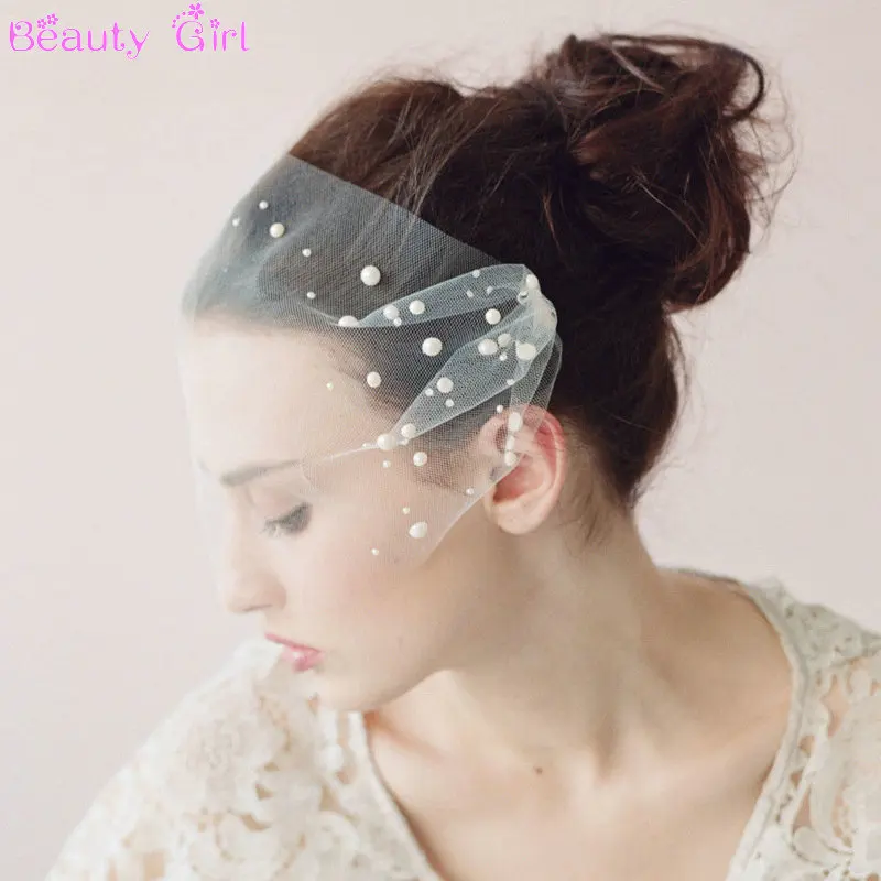 Pearls Short Wedding Veils Birdcage Veil Head Pieces White Cap Blusher | Свадьбы и торжества
