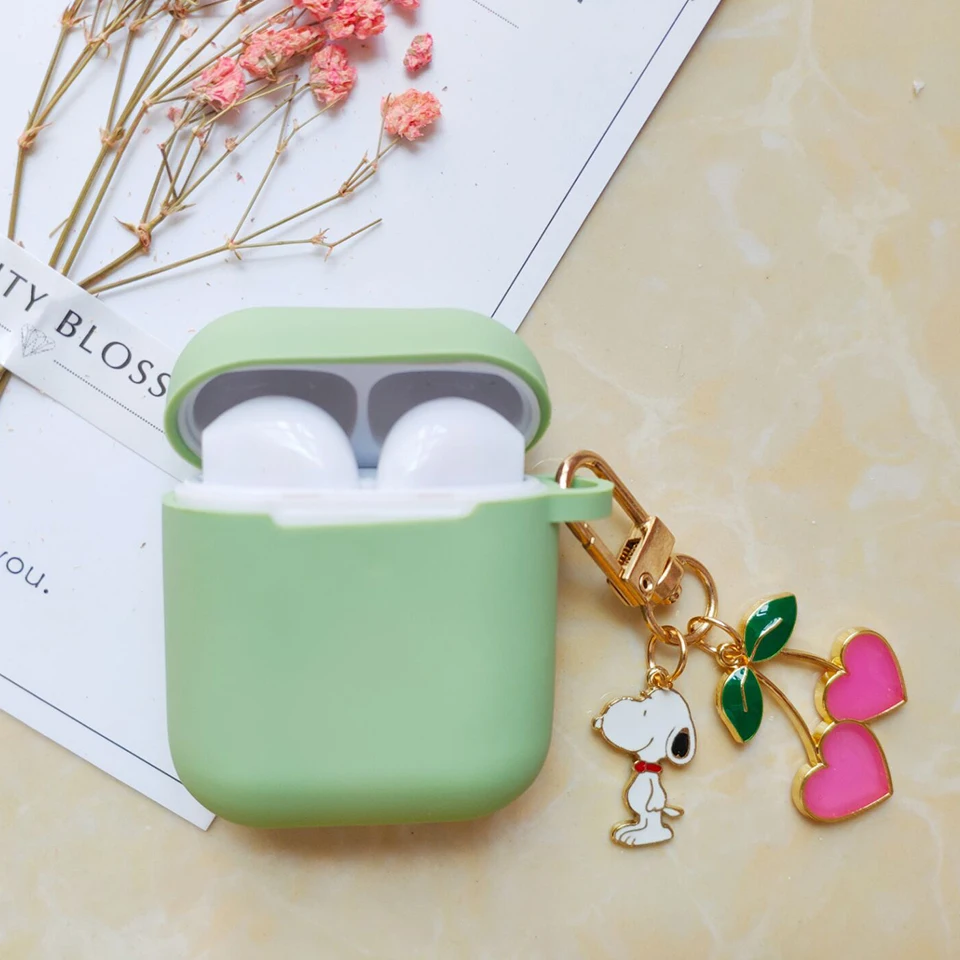 Милый корейский силиконовый чехол для Apple Airpods, чехол, аксессуары, Bluetooth наушники, мультяшный защитный чехол, вишневый собачий брелок