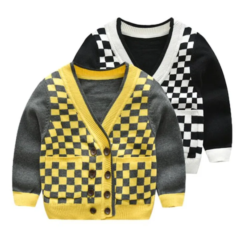 Новинка 2019 года Детский свитер сезон осень весна вязаный кардиган в клетку
