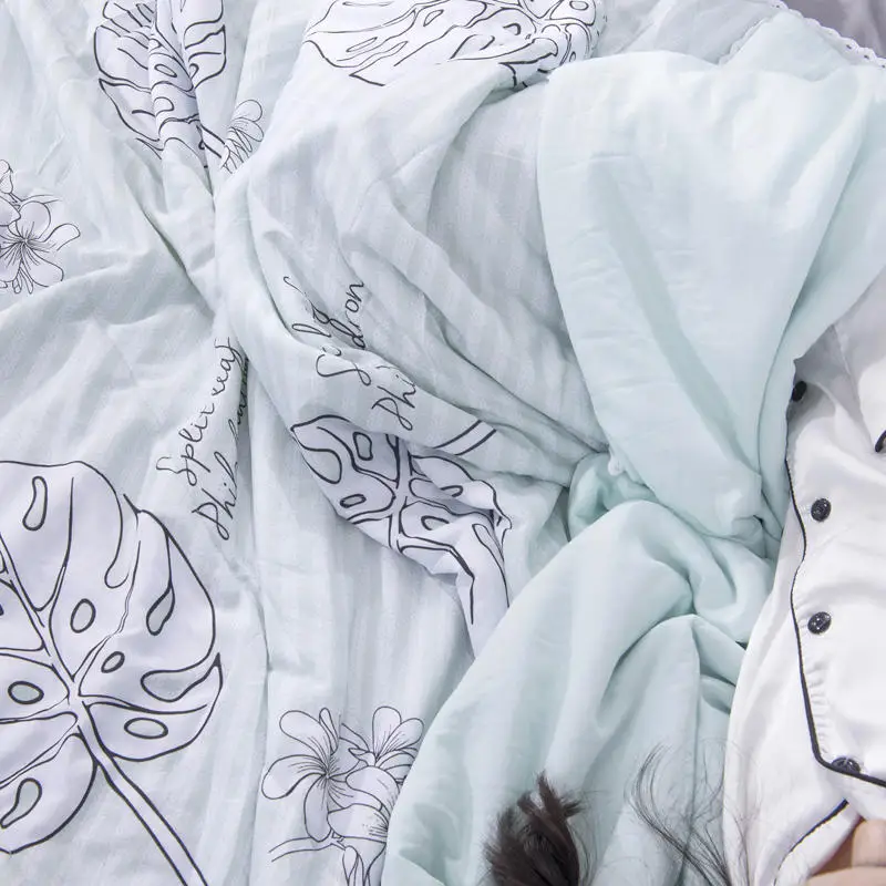 Leaf Pattern Soft Skin-friendly Summer Duvet Washed Cotton Thin Quilt Children Adults Duvet Pillowcase Wholesale(200x230cm