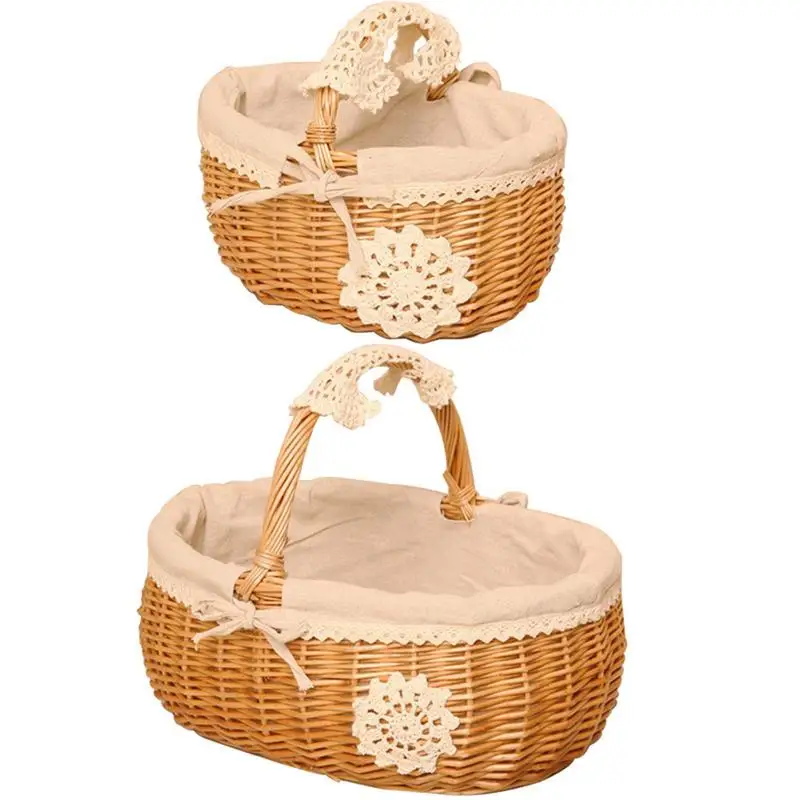 

Wicker Storage Basket Rattan Fruit Picnic Basket Snacks And Debris Organizers Photography Props Household Decoration Organizer
