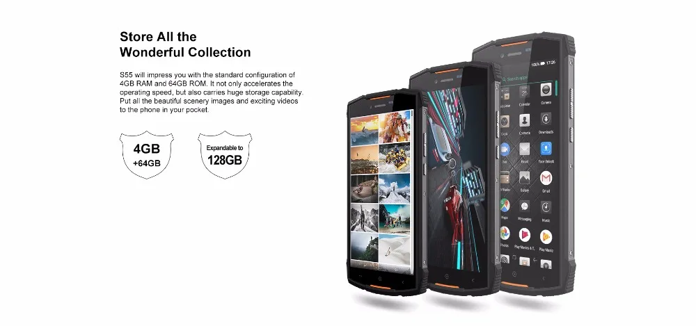 DOOGEE S55 Android 8,0 IP68 водонепроницаемый смартфон 5500 мАч 5," 4 Гб ОЗУ 64 Гб ПЗУ MTK6750T Восьмиядерный 13MP мобильные телефоны