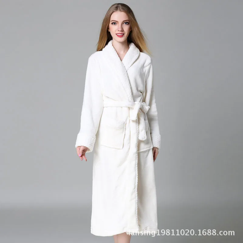 Дамский длинный халат для женщин фланелевый банный зимний однотонный одежда сна