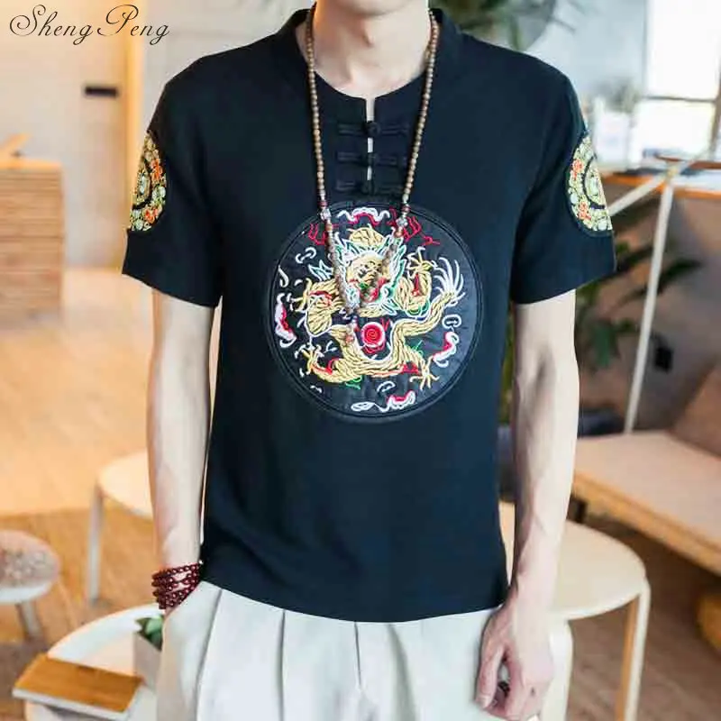 Традиционная китайская одежда oriental мужская одежда cheongsam мужчин китайский магазин одежды Костюм Танг китайский дракон футболка V751