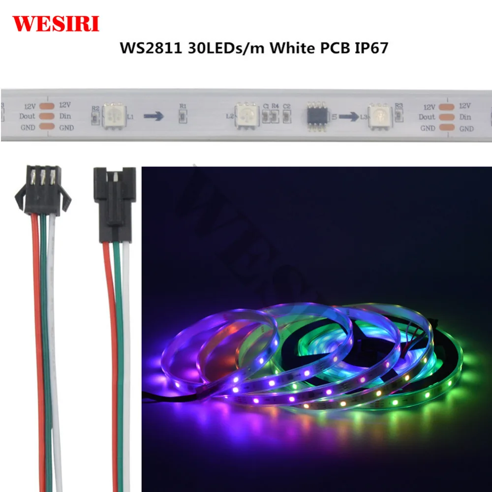 Адресная RGB Светодиодная лента WESIRI WS2811 5050 SMD 30/48/60 светодиодов/м IP30/IP65/IP67 внешний 1 IC