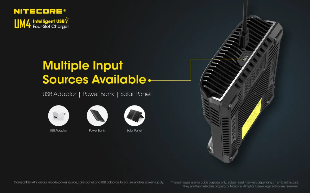 Официальный Nitecore UM4 UM2 SC4 USB QC зарядное устройство интеллектуальная схема глобальная страховка Li-Ion AA AAA 18650 21700 26650