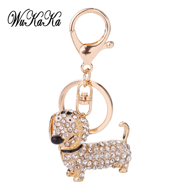 

2020 Fashion Full Crystal dog keychain Women girl Bag pendents keychain Car Keyring holder for man Boy firend gifts Jewelry