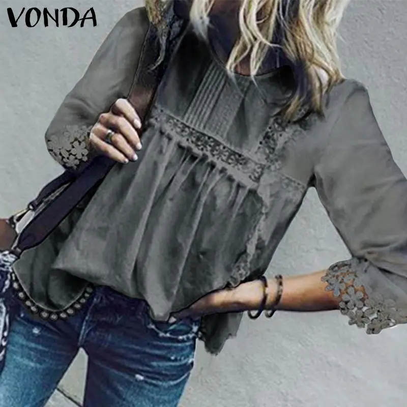 VONDA Женские топы и блузки с сексуальным О образным вырезом 3/4 рукавами