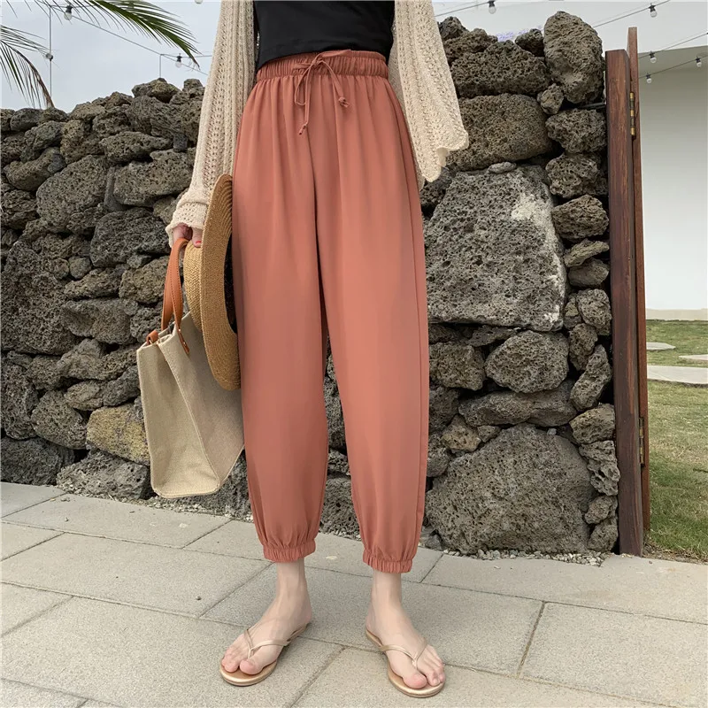 Женские брюки 2019 весна лето шифоновый абажур шаровары свободные одноцветные