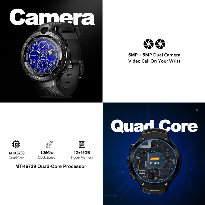Zeblaze Thor 4 двойной модные часы Smart Watch Android 7.1.1 с 5MP + Камера частота сердечных