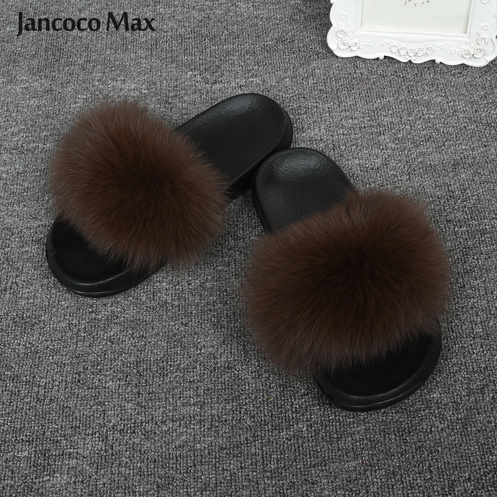 Jancoco Max/модные шлепанцы с натуральным лисьим мехом; женские шлепанцы; летние пляжные сандалии; Вьетнамки с натуральным мехом; S6043