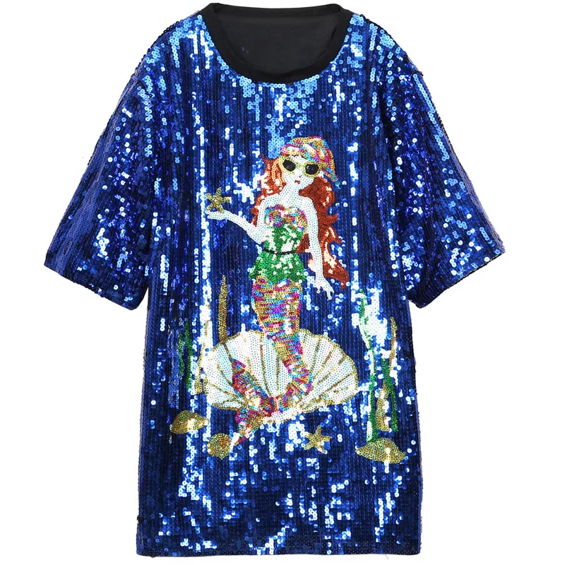 Новинка 2019 женская футболка с милыми блестками и рисунком русалки летняя модная