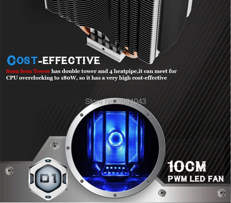 Pccooler S102 двойная поддержка башни 3 вентилятора 4pin PWM вентилятор 4 чистой меди тепловые трубки охлаждения процессора вентилятор радиатора тихий кулер Intel/AMD