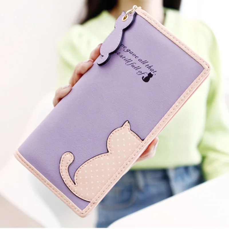 Новые женские кошельки длинный секционный женский милый кот хит цвет волнистый