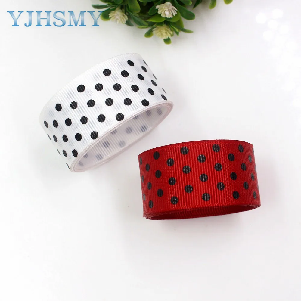 YJHSMY D-171011-659,25 mm 5 Yards Black dot Printed grosgrain ribbons,Garment accessories DIY handmade hair accessories material