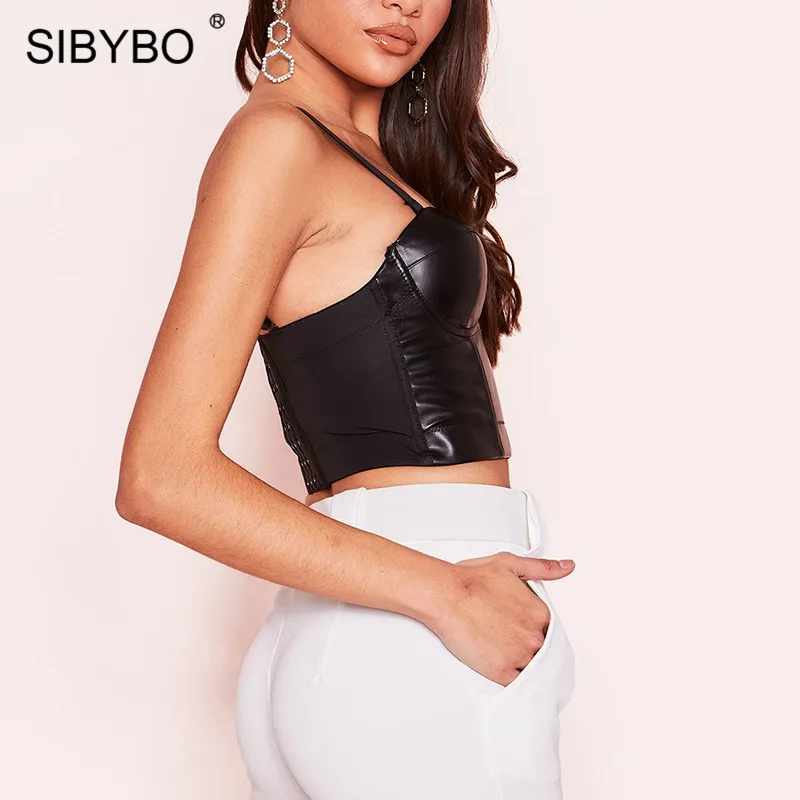 Женский топ на тонких бретельках SIBYBO черный облегающий с открытой спиной и