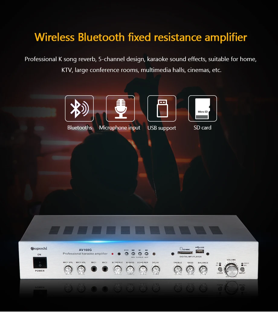 Oupushi AV160G Hifi стерео аудио усилитель домашний караоке усилитель с Bluetooth 5,1