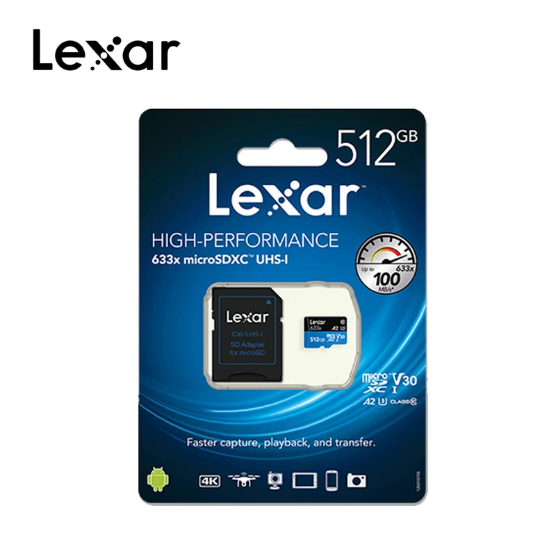 Lexar картой Micro sd объемом 16 Гб оперативной памяти, 32 Гб встроенной памяти, 64 ГБ 95 МБ/с. 633x высокая скорость 128 ГБ 256 ГБ 512 Гб карта памяти Uhs-1 для смартфона, для камеры Gopro