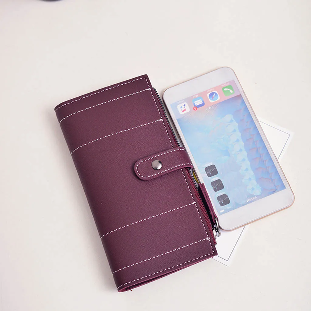 Женская сумка в ретро стиле длинный кожаный кошелек полоску для монет карт